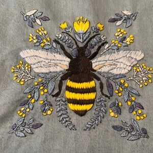 Hand Embroidered Bee Design Women's Blouse - Denim Wash